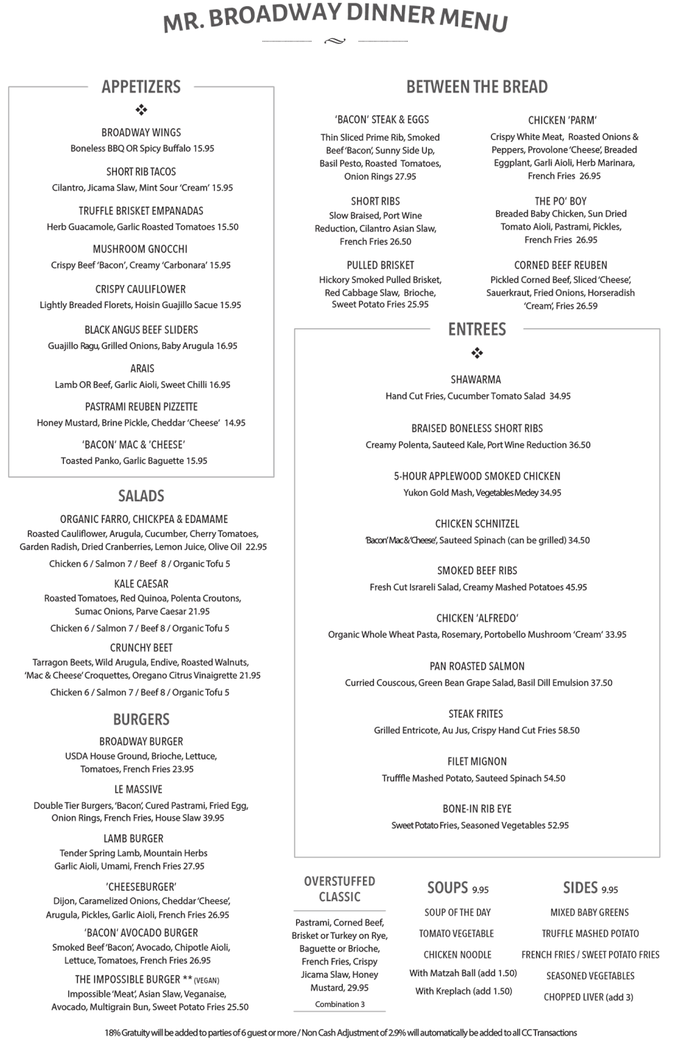 Restaurant Menu – Mr. Broadway – Mr. Broadway Modern NYC Kosher Restaurant